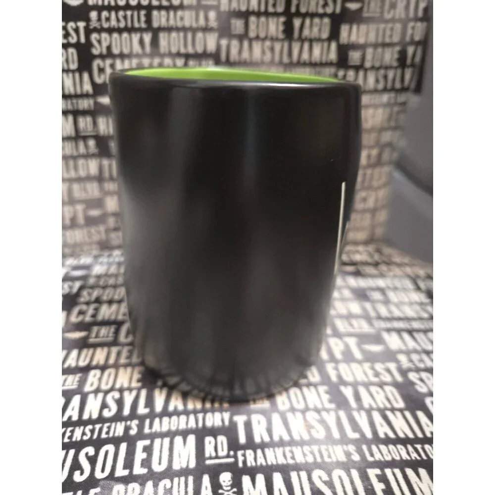 NWT Rae Dunn Wicked Black Coffee Mug Green Interior